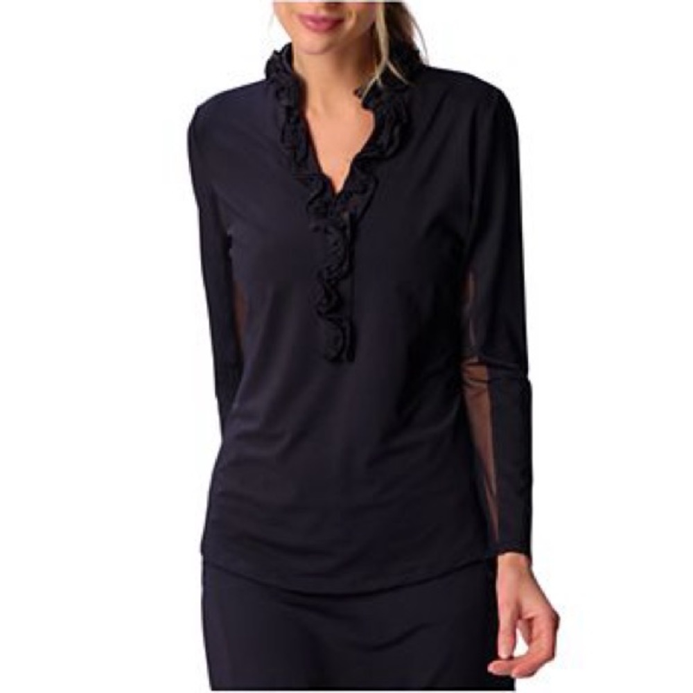 INC international concepts v neck satin ruffle long sleeve M